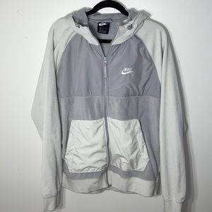 Nike fleece zip up. White and grey.  Barley worn. Size L.